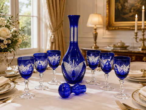  Bộ bình đựng rượu Bohemian xanh Cobalt 