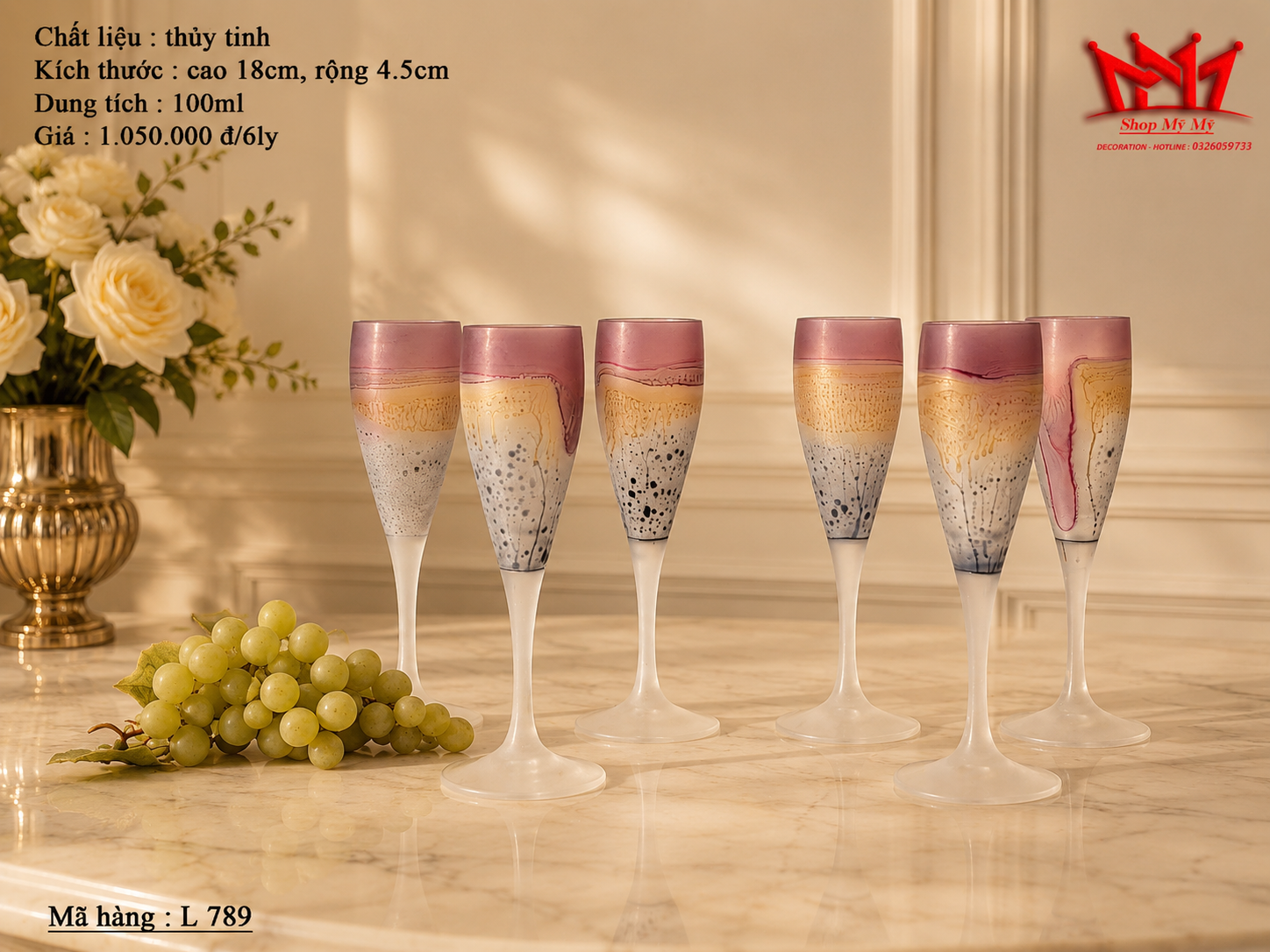 BỘ 6 LY THỦY TINH NGHỆ THUẬT L 789
