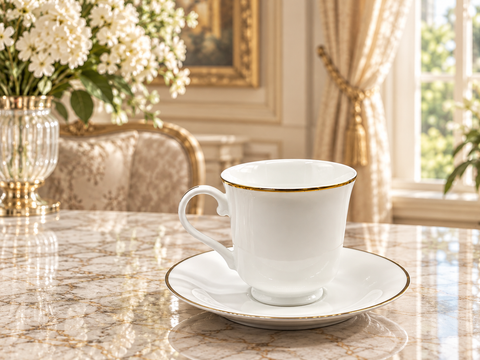 Bộ 12 Tách Đĩa Sứ Viền Vàng Cổ Điển R.H.Macy & Co. Inc Fine Porcelain 