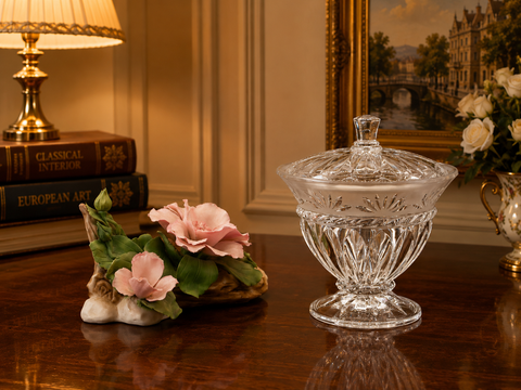  Hủ đựng kẹo có nắp đậy CRISTAL d'ARQUES Pháp Carthage Crystal Compote 