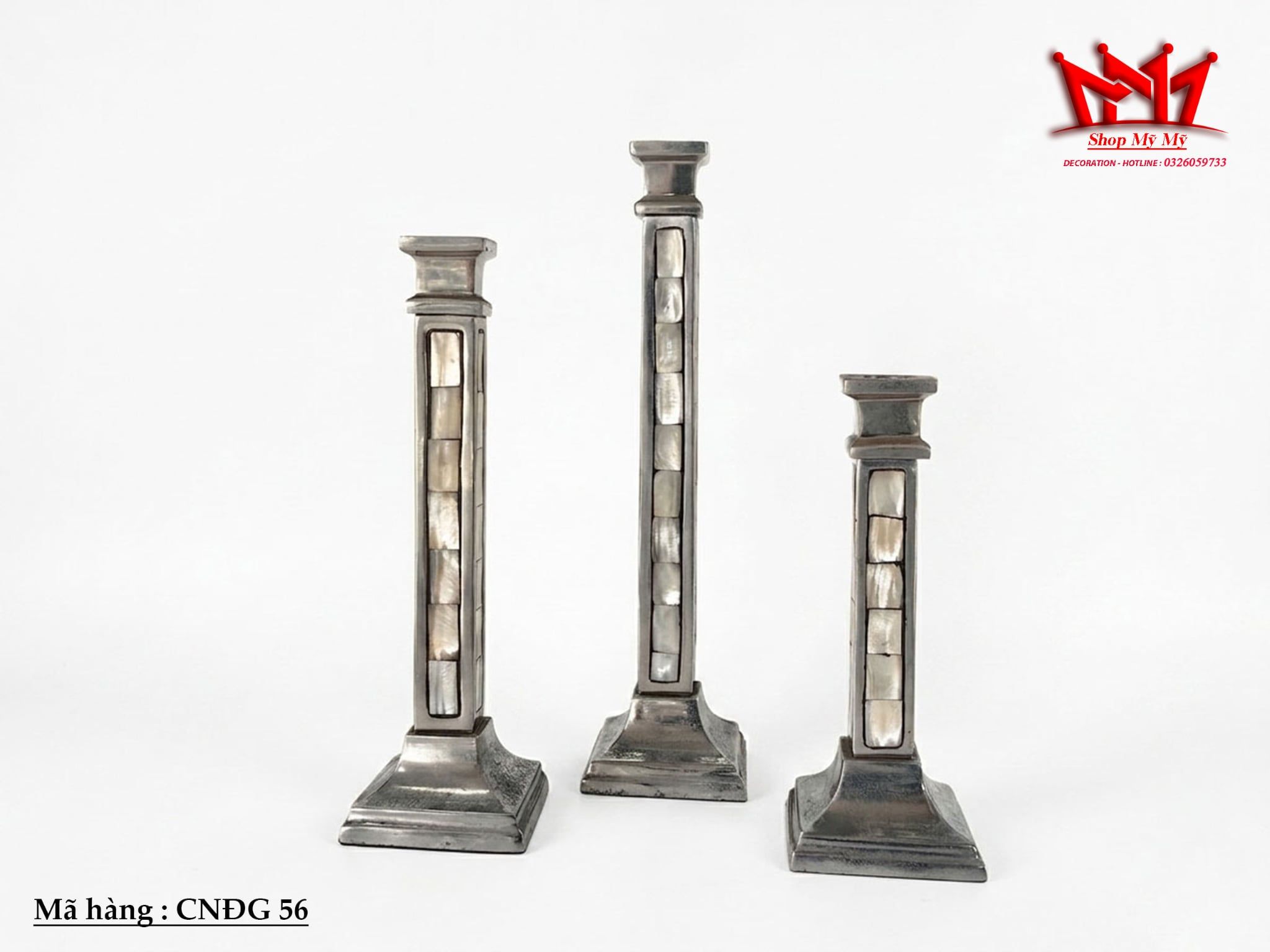 Nghệ Thuật Khảm Xà Cừ Độc Bản – Bộ 3 Chân Nến Nhôm Cao Cấp