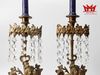 Cặp chân đèn nến bằng đồng đế đá với hạt pha lê cổ điển được sưu tầm Châu Âu.