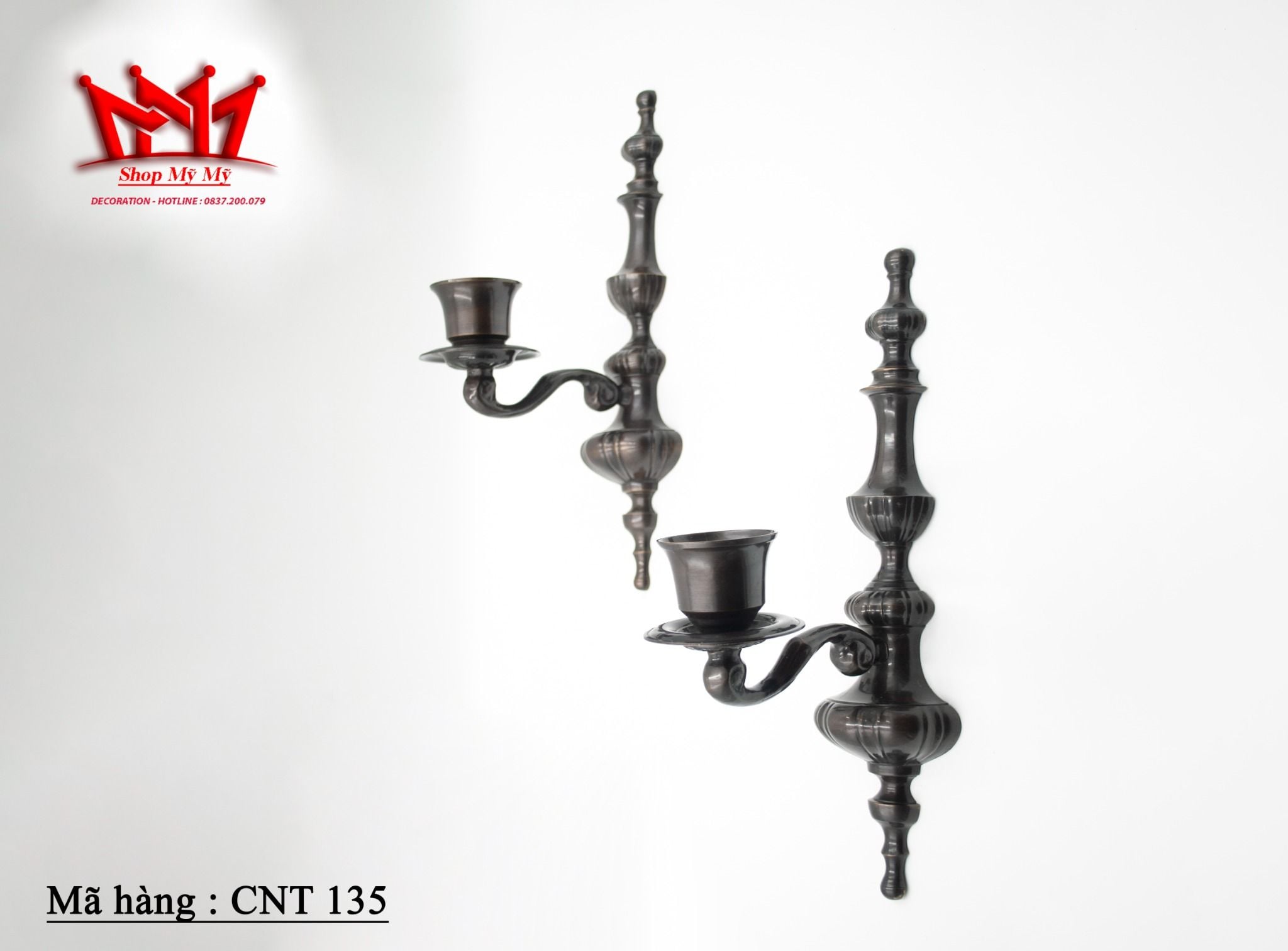 Cặp chân đèn nến gắn tường bằng đồng