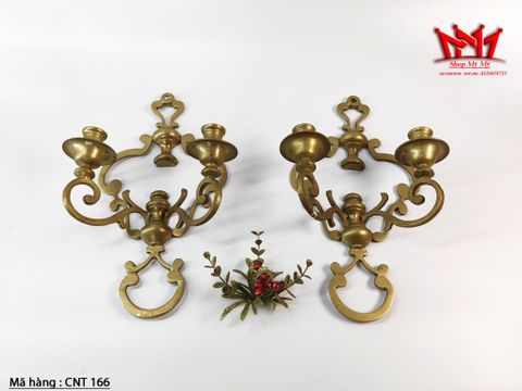  Cặp chân đèn nến gắn tường bằng đồng 2 nhánh. 