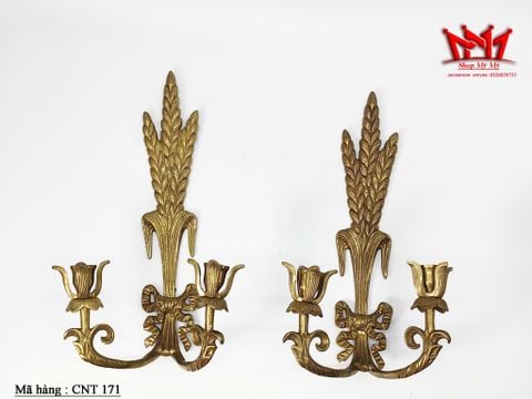  Cặp chân nến treo tường bằng đồng họa tiết bông lúa CNT 171 