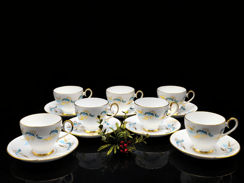  Bộ 7 tách trà Golden Rhapsody cổ điển của Royal Adderley (Ridgway), sứ cao cấp, sản xuất tại Anh 