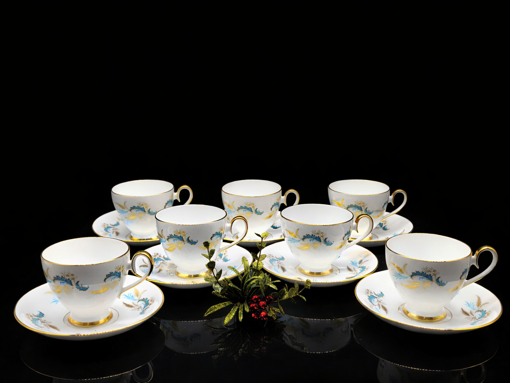 Bộ 7 tách trà Golden Rhapsody cổ điển của Royal Adderley (Ridgway), sứ cao cấp, sản xuất tại Anh