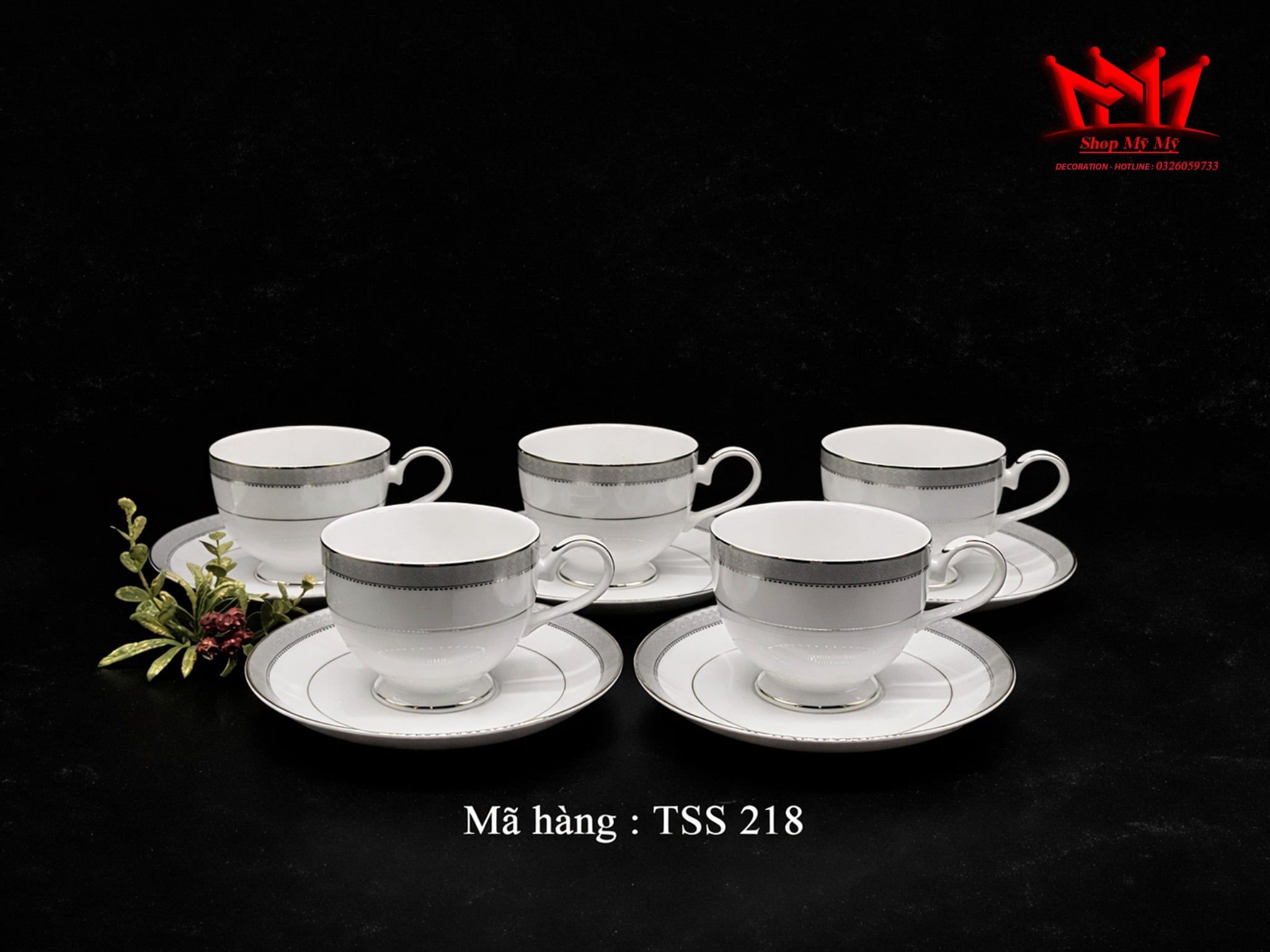 Bộ 5 set tách và đĩa đế Platinum Crown Mikasa China L3428.