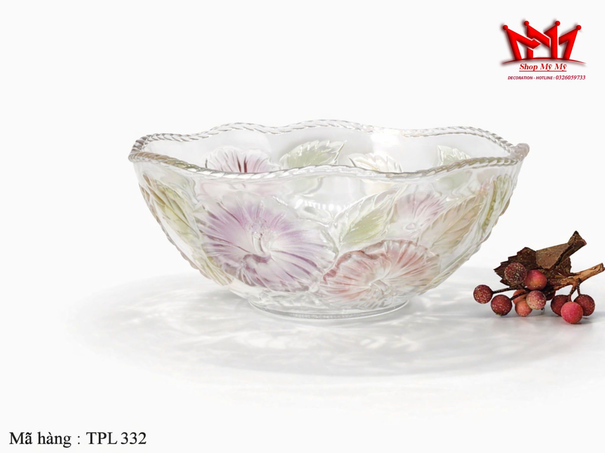 Bát Thủy Tinh Nghệ Thuật Cao Cấp TPL 332 – Họa Tiết Hoa Phù Dung Đa Sắc