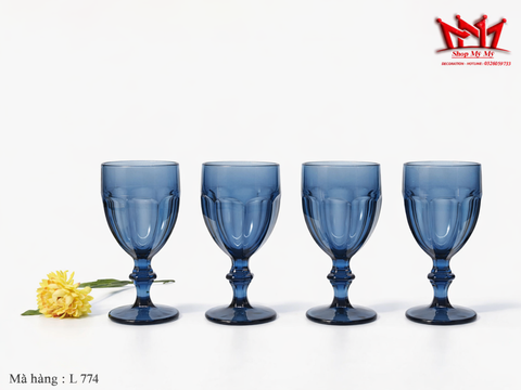  Bộ 4 Ly Thủy Tinh Nghệ Thuật L 775 – Sắc Xanh Sapphire Quyền Quý 