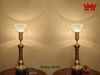 ÁNH SÁNG NGHỆ THUẬT TÂN CỔ ĐIỂN – CẶP ĐÈN BÀN THÂN ĐỒNG CHAO PHỄU THỦY TINH