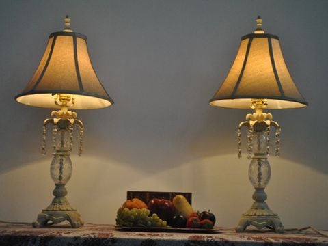  Cặp đèn chụp vải chất liệu combosite + pha lê đẹp 