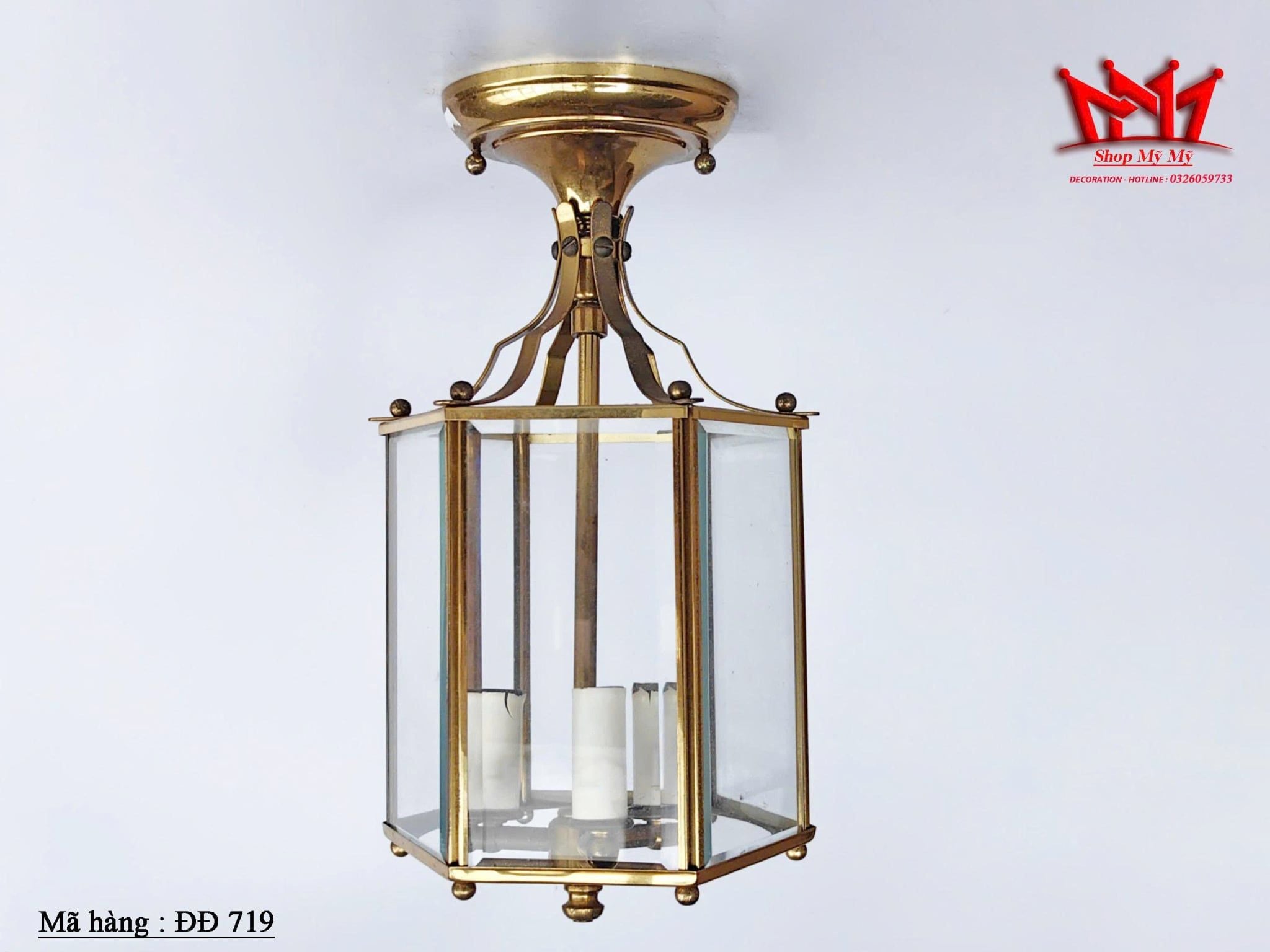 ĐÈN THẢ TRẦN ĐỒNG KÍNH LỤC GIÁC