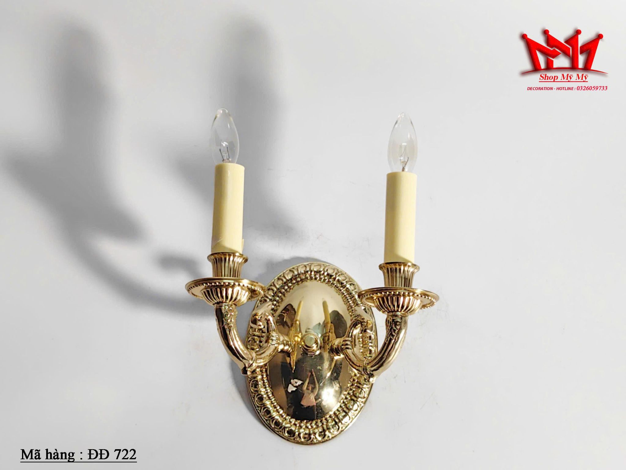 ĐÈN TƯỜNG ĐỒNG TAY NẾN ĐÔI ĐẾ OVAL