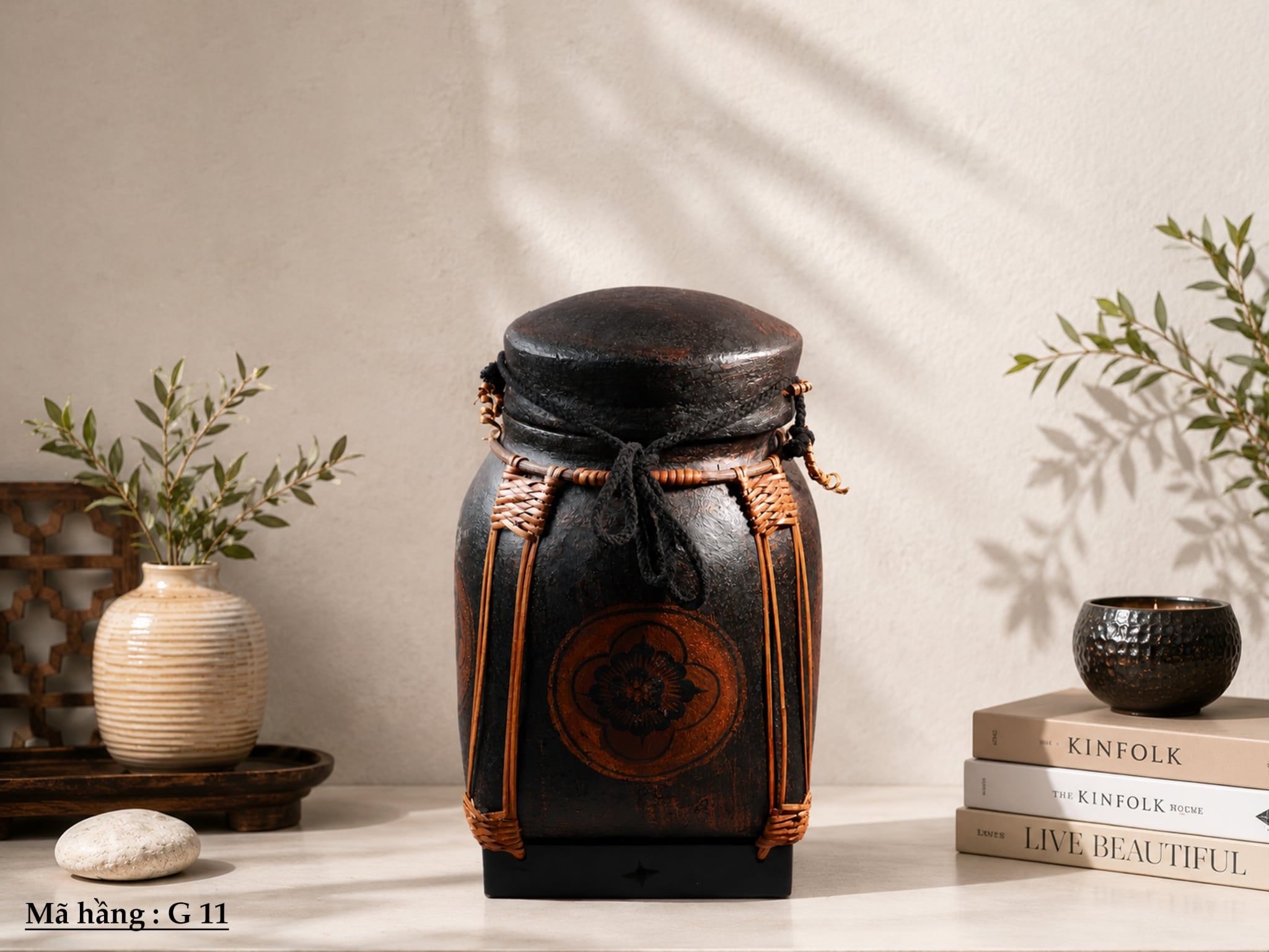 Hũ Tre Nứa Đan Thủ Công Có Nắp Đậy Cổ Điển - Mã G 11
