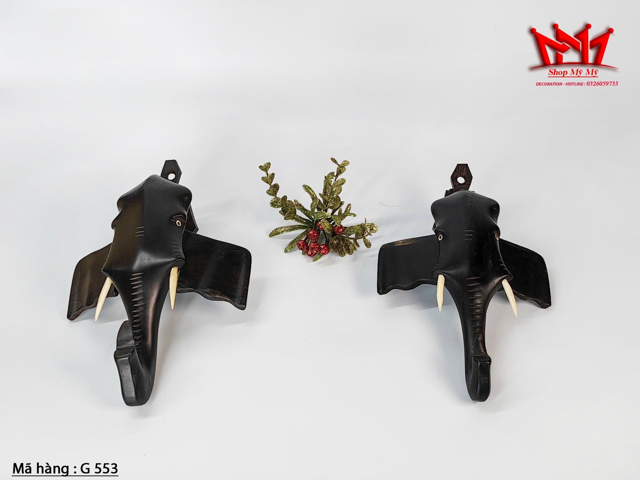 BỘ 3 ĐẦU VOI GỖ TREO TƯỜNG – MÃ G 553