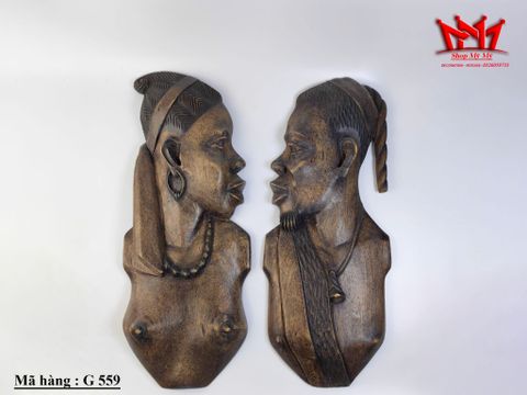  Cặp gỗ chạm khắc thủ công Nigeria treo tường tượng trang trí nhà cửa. 