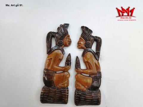  Cặp Tranh Phù Điêu Gỗ Treo Tường Khắc Họa Tiết Thổ Dân - Mã Art gỗ 91 