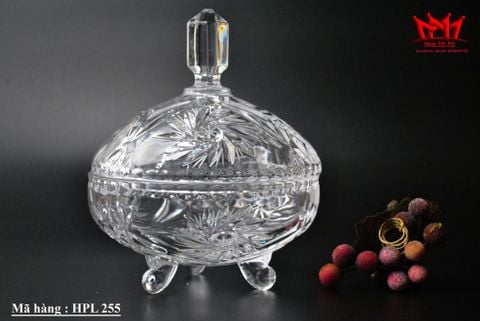  Hủ pha lê có 3 chân họa tiết mài dùng để đựng kẹo, bánh mứt . 