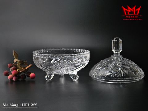  Hủ pha lê có 3 chân họa tiết mài dùng để đựng kẹo, bánh mứt . 