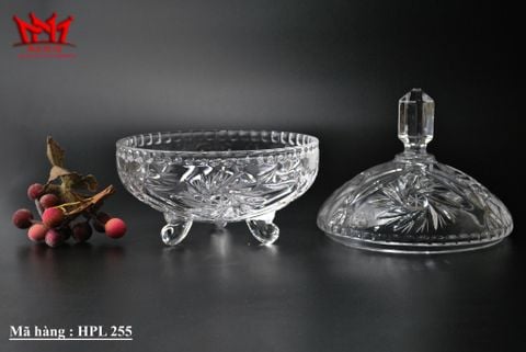  Hủ pha lê có 3 chân họa tiết mài dùng để đựng kẹo, bánh mứt . 