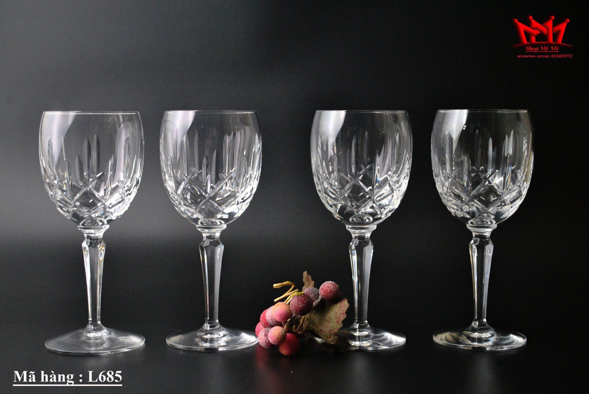 Bộ 6 ly uống nước Gorham Lady Anne Crystal Silver Rim Tây Đức.