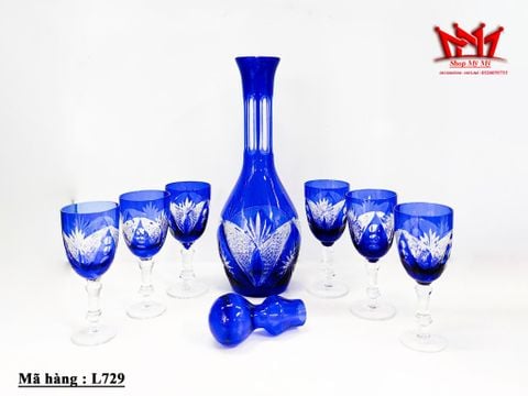  Bộ bình đựng rượu Bohemian xanh Cobalt 