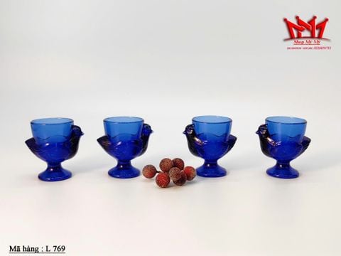  Bộ 4 ly thủy tinh xanh hình chim nghệ thuật (L 769) 