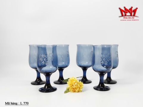  Bộ 6 ly thủy tinh xanh họa tiết hoa văn (L 770) 