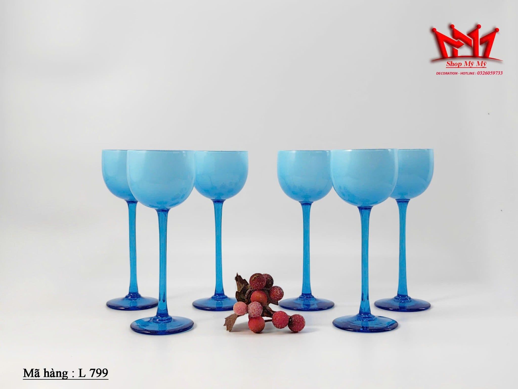 Bộ 6 ly vang thủy tinh xanh cao cấp (L 799)