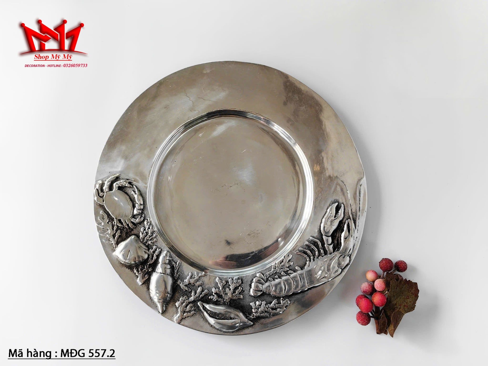 BỘ 4 ĐĨA ĂN TRANG TRÍ NHÔM HOA VĂN HẢI SẢN