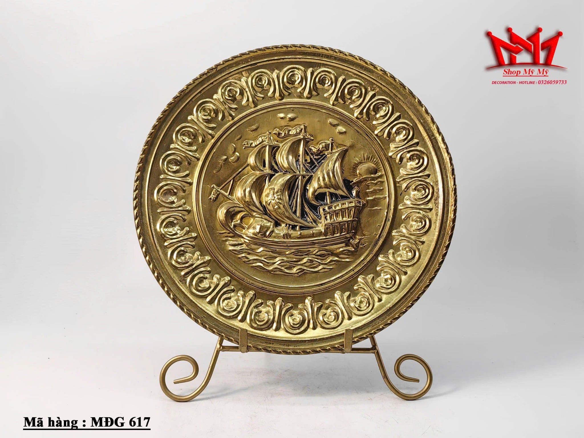 Mâm đồng nghệ thuật hình thuyền buồm ( MDG 617 ĐK 30cm)