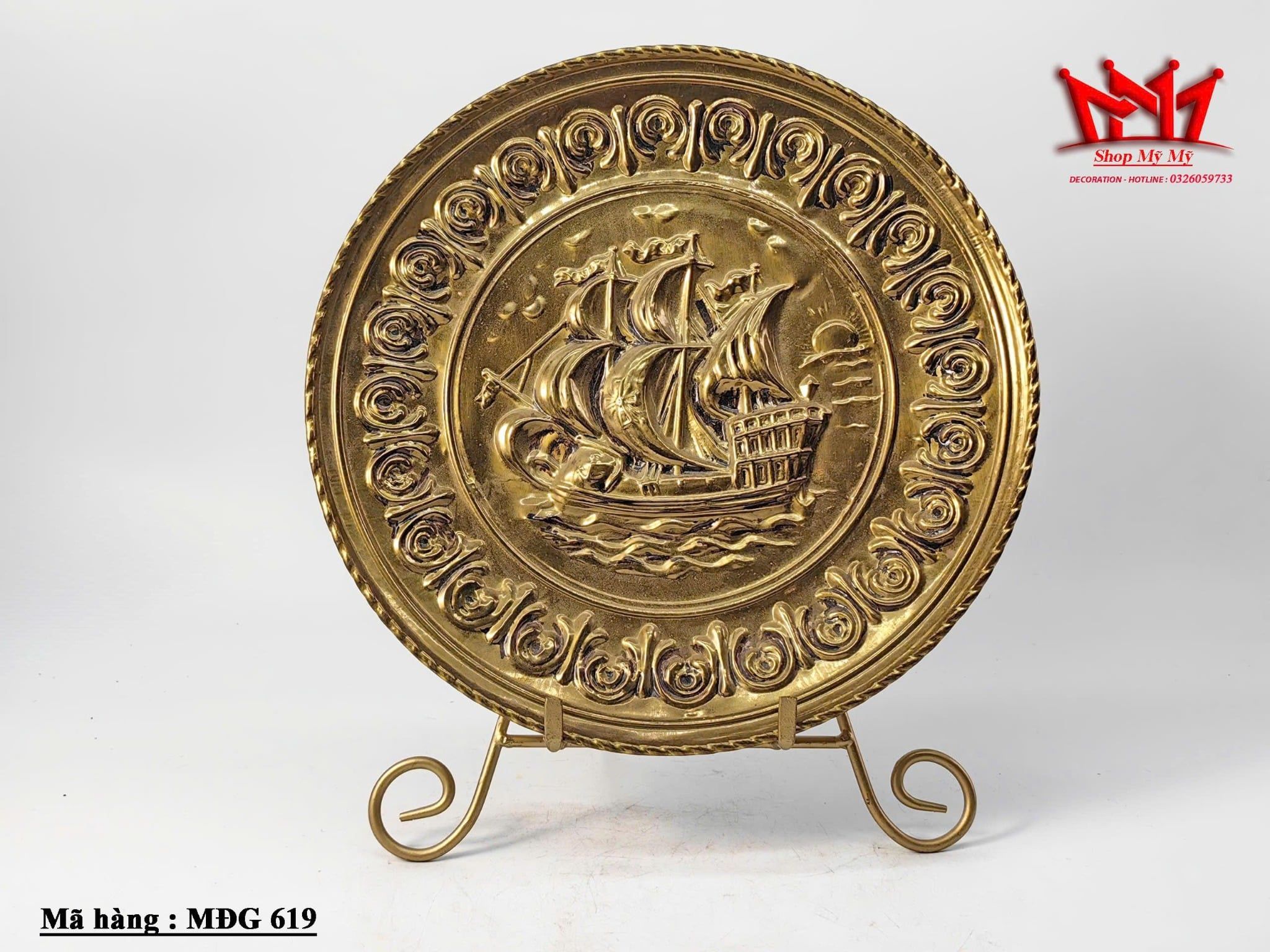 Mâm đồng nghệ thuật hình thuyền buồm ( MDG 619 . ĐK 30cm )