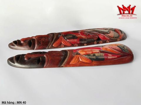  Cặp mặt nạ gỗ trag trí treo tường sơn màu khắc bằng tay của Châu Phi. 