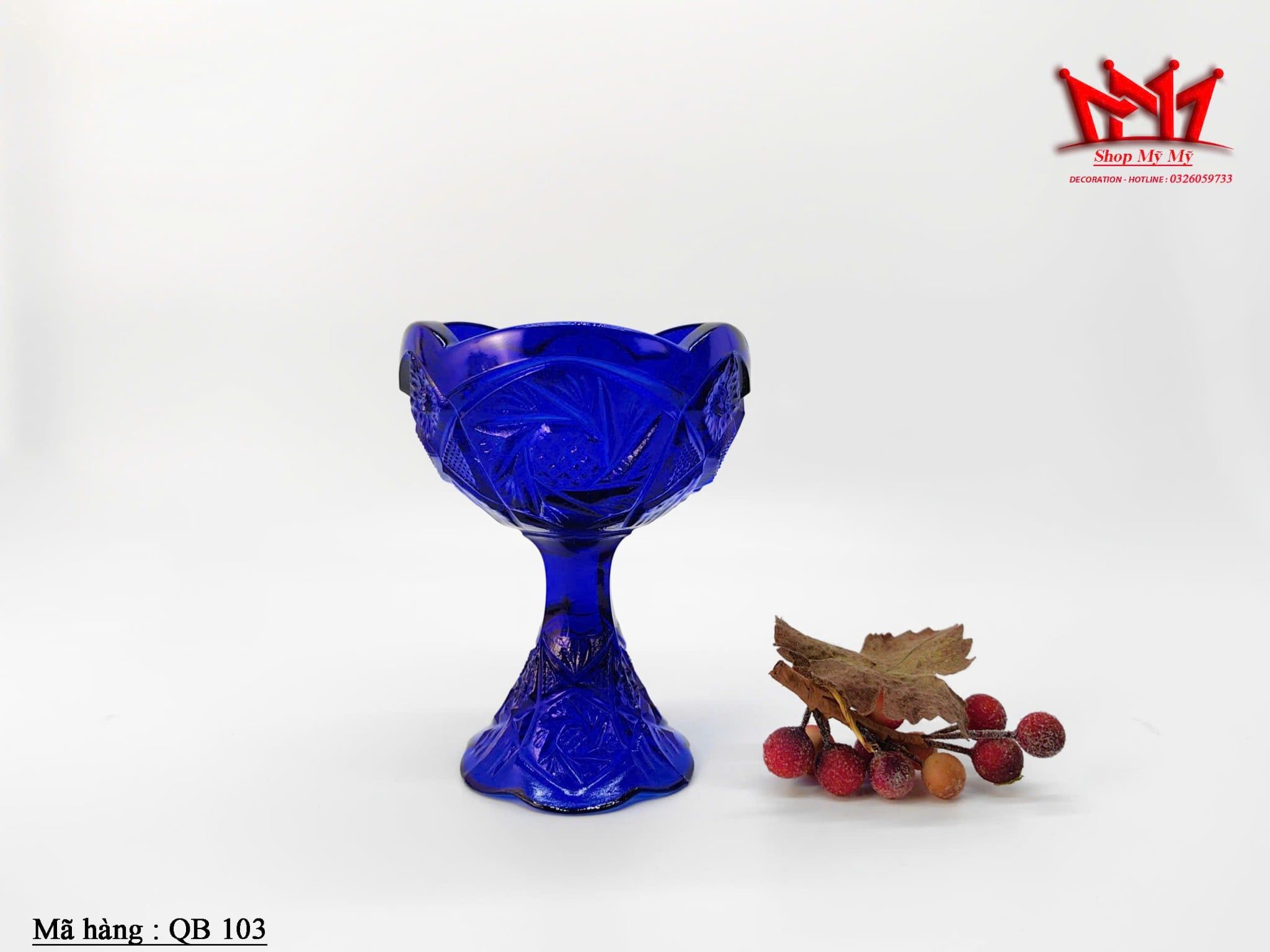 Chân bồng thủy tinh xanh nghệ thuật (QB 103)