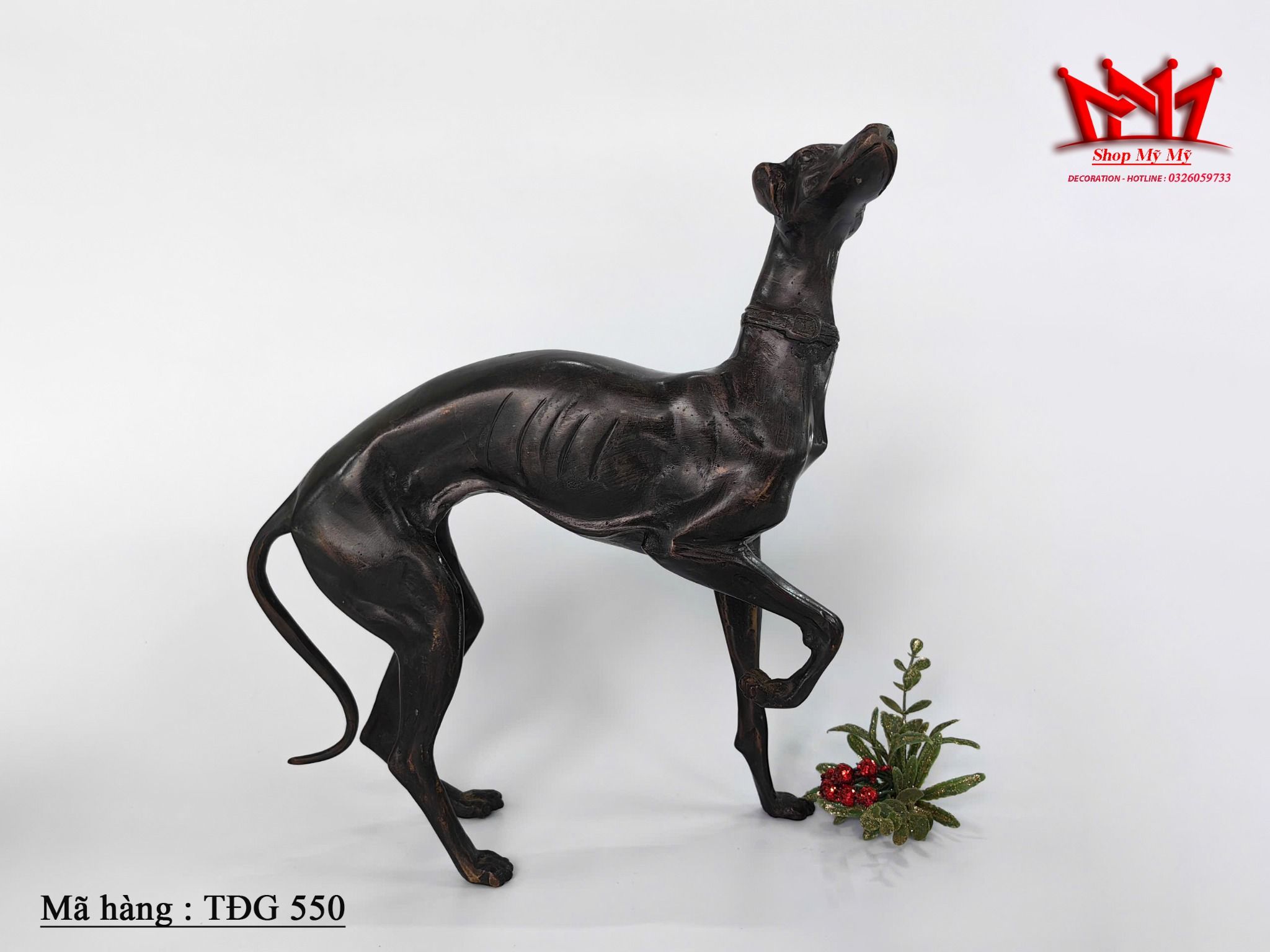 Tượng điêu khắc chó Greyhound Whippet bằng đồng cổ điển của Pháp.
