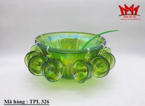  Bộ thố thủy tinh xanh óng ánh cổ điển kèm móc và 12 cốc họa tiết lá nho 