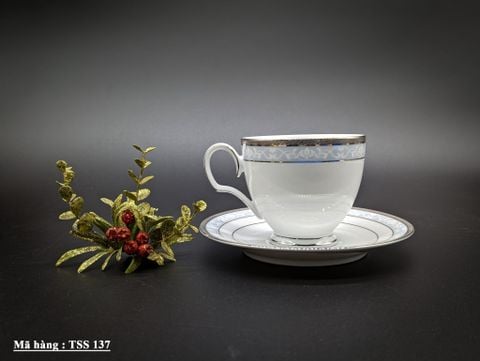  Bộ 4 Tách Đĩa Trà Noritake Hampshire Platinum Sang Trọng 