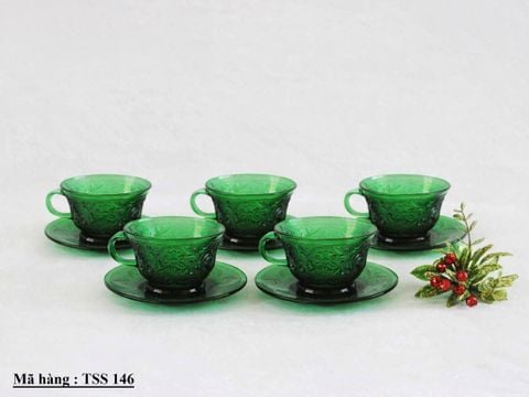  Bộ 5 set  tách trà thủy tinh xanh 