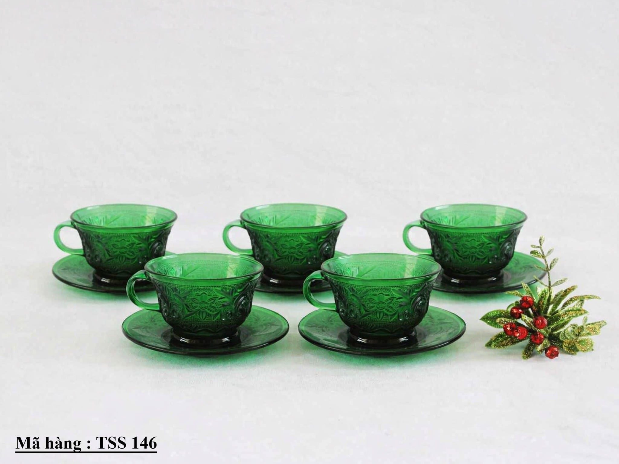 Bộ 5 set  tách trà thủy tinh xanh
