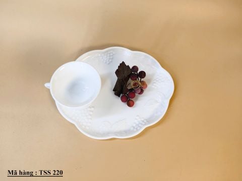  Bộ 5 tách và đĩa ăn Indiana Milk Glass Colonial Grape Harvest Snack Luncheon. 