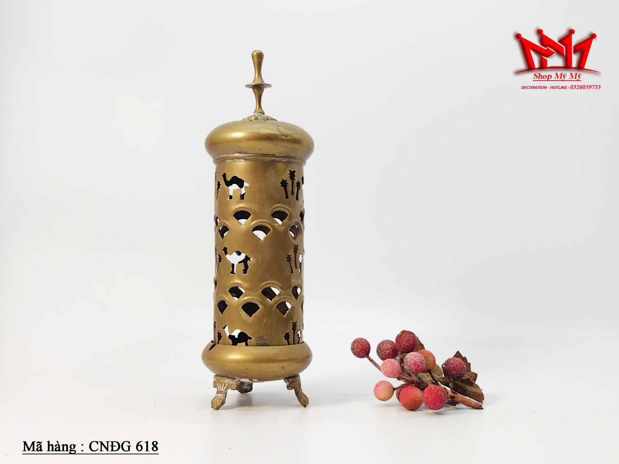 Đế đốt hương nến bằng đồng thau cổ điển phong cách Ấn Độ Ả Rập