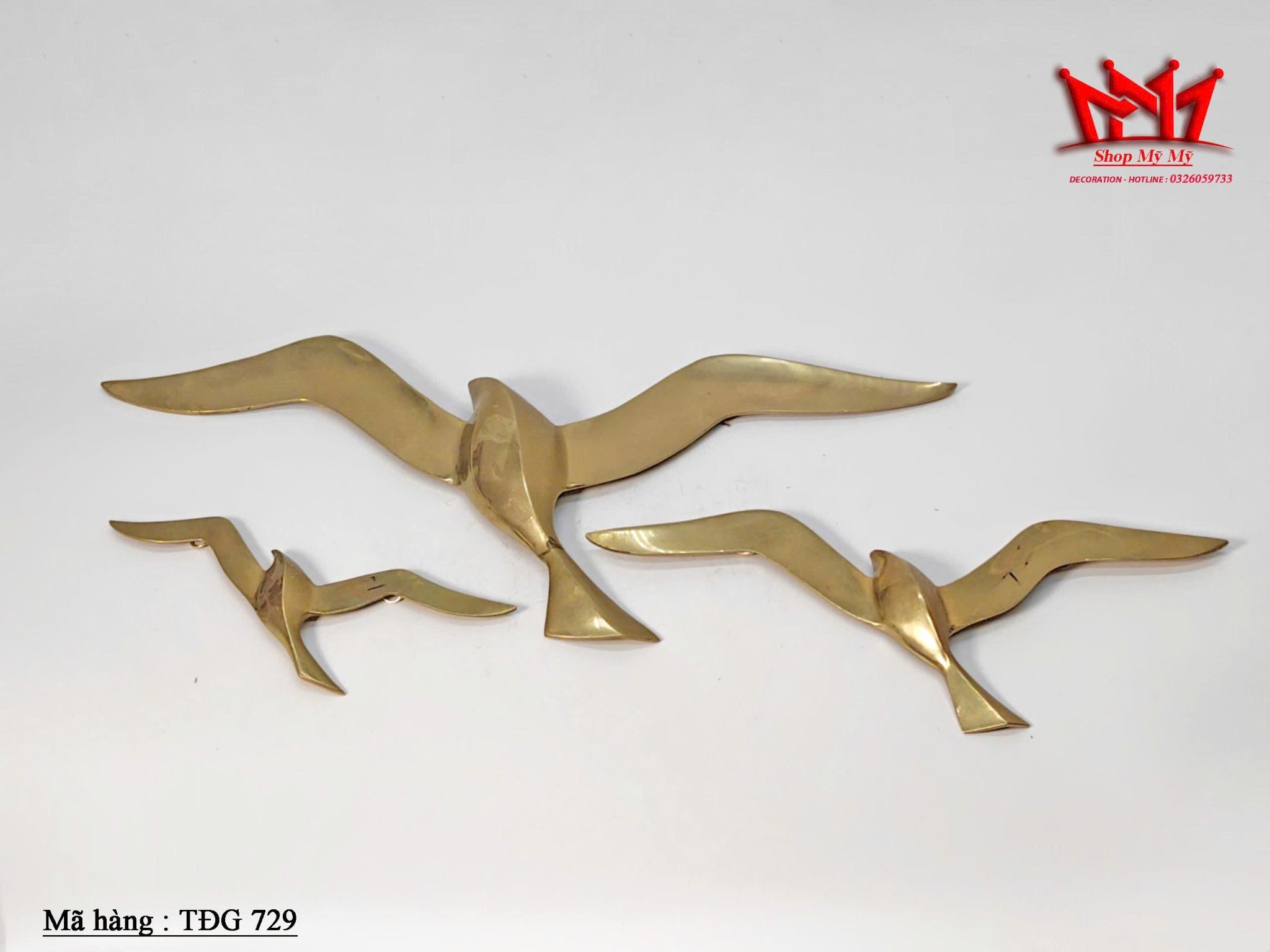Đồ trang trí tường hình chim mòng biển bay bằng đồng thau nguyên khối