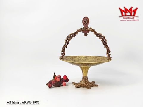  Đĩa đựng trái cây bằng đồng có chân đế cao và quai sách 