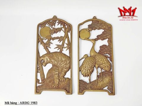  Bộ 2 tấm trạm khắc bằng đồng treo tường hình co hổ và cặp sếu 