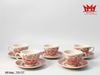 bộ tách trà gốm sứ với hoa văn màu hồng.