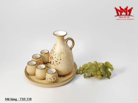  Bộ bình và tách uống trà bằng gốm sứ trang trí hoạ tiết hoa văn thủ công 