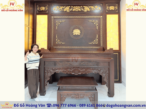 Vách phòng thờ CNC gỗ tự nhiên cao cấp BT224