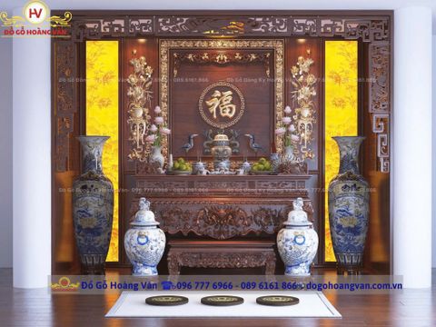 Vách Phòng Thờ CNC sang trọng sập thờ uy nghiêm gỗ tự nhiên cao cấp  - PT97