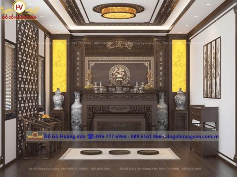 Vách phòng thờ CNC gỗ tự nhiên – sang trọng, hợp phong thủy  PT111